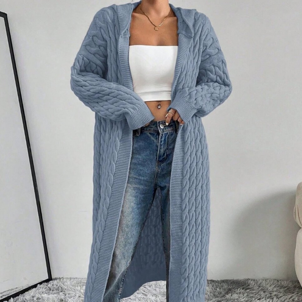 Dusty Blue Casual Women's Long Cardigan - Picture 4 of 6